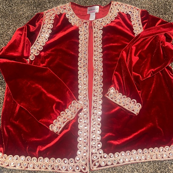 Victor Costa Jackets & Blazers - Victor Costa Vintage Red Velvet Blazer with Gold Embellishments Renaissance